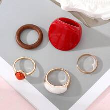 Bộ 5 chiếc nhẫn đeo đốt ngón tay lớn màu đỏ rượu vang bằng nhựa, đính đá quý màu đỏ. - Bộ 5 chiếc nhẫn nạm đá ruby. - Xem 2