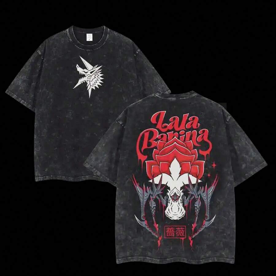 Lala Barina Double Print Acid Wash Lightweight Cotton T-Shirt, Video Games, Gaming Fanatic, Streetwear - 黑色 - 查看 1