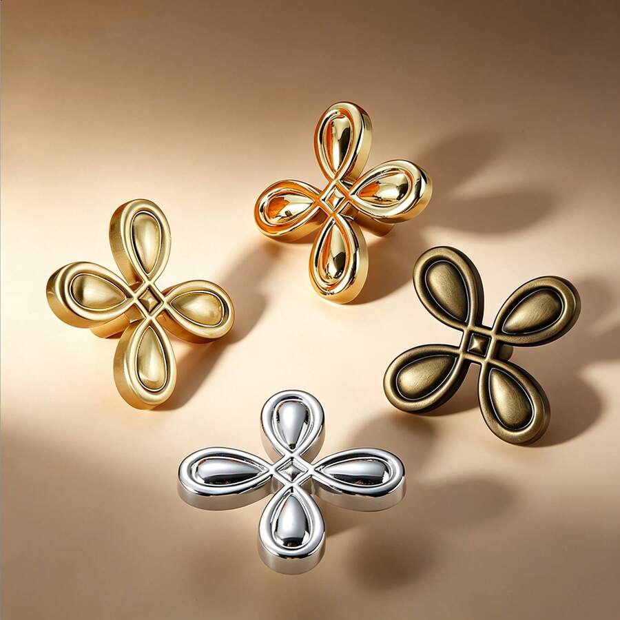 1pc Luxury Four-Petal Flower-Shaped Cabinet Handles, French Retro Zinc Alloy Drawer Knobs, Elegant Decorative Furniture Wardrobe Door Handles, Suitable For Kitchens, Dressing Tables, Wardrobes, Universal Home Hardware - A - View 1