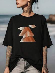 Abstract Art Wings T-Shirt - Soft And Comfortable 180G T-Shirt, Suitable For Family Outings, A Perfect Summer Gift For Friends And Team-Building Activities, A  Casual Garment For Any Occasion. - 黑色 - 查看 1