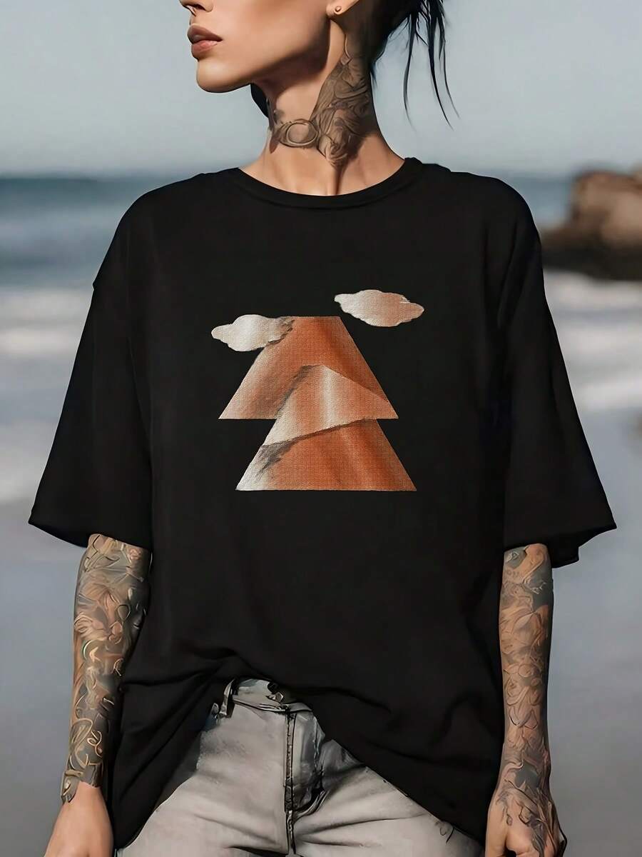 Abstract Art Wings T-Shirt - Soft And Comfortable 180G T-Shirt, Suitable For Family Outings, A Perfect Summer Gift For Friends And Team-Building Activities, A Casual Garment For Any Occasion. - 黑色 - 查看 1