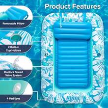Aqua Inflatable Tanning Pool Lounger and Float with Removable Pillow - 71" x 48" - Blue Flowers - Flores azules - Ver 5