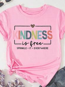 Camiseta talla grande estampada con "La amabilidad es gratis" - Rosa Pálido - Ver 8