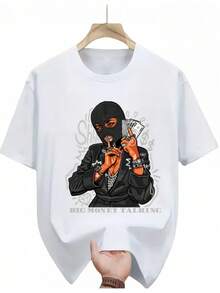 This  Summer T-Shirt, With Its American Gangster Style, Is Suitable For Both Men And Women. It's Machine Washable, Durable, Wear-Resistant, Has A Loose Fit, Is Breathable And Sweat-Absorbing, And Is An Eye-Catching Item For Everyday Wear And Personalized Outfits. It Also Makes A Fashionable Gift For Friends And Family. - 白色 - 查看 8