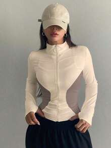 Chaqueta Ajustada Con Cierre De Cremallera Para Mujer - Albaricoque - Ver 5