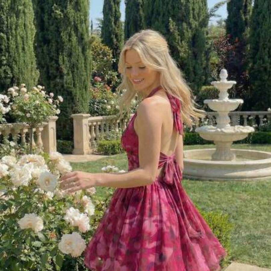 MOD Vestido mini con espalda descubierta, lazo y estampado floral abstracto fluido - Multicolor - Ver 1