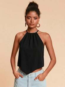 Top de tirantes tejido con estampado de vacaciones para mujer - Negro 2 - Ver 4