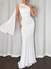 Vestido ajustado asimétrico de cuello elegante, romántico y sexy, adecuado para fiesta, vacaciones en la playa, vuelta al colegio, citas románticas, temporada de bodas, cumpleaños, Pascua, primavera/verano - Marrón - Ver 9
