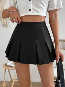 Falda minimalista de unicolor y estilo informal y elegante para mujer - Negro 3 - Ver 1