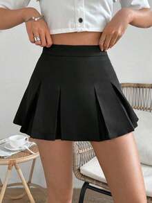 Falda minimalista de unicolor y estilo informal y elegante para mujer - Negro 3 - Ver 6