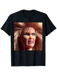 Funny And Cheeky Doll Face T-Shirt - Y2K Humorous Sarcastic Gift, Loose Crew Neck T-Shirt With Iconic Pattern, Novelty Clothes For Parties And Daily Wear (No See-Through Worries) - 如圖所示 - 查看 7