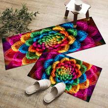 1 pieza Alfombra impresa con patrón floral colorido 2D, Serie de felpudos largos, Adecuado para sala de estar, lavandería, baño, dormitorio, cocina - Multicolor - Ver 1