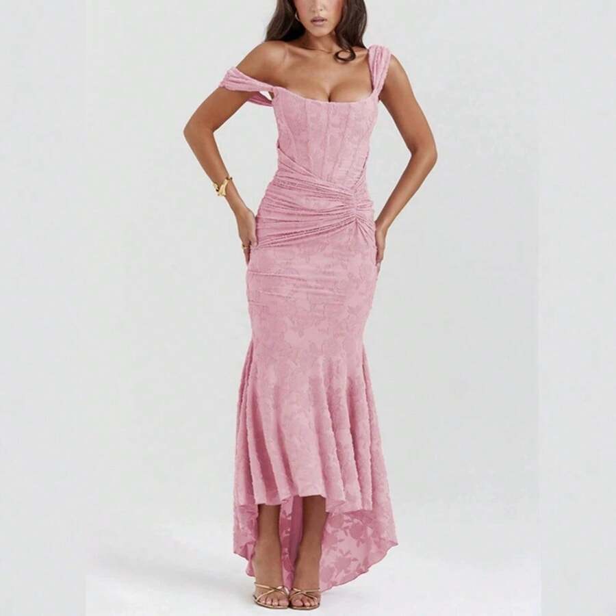 Solid Color Party Dress, Low Neck, Sleeveless, Elegant Fitted Cut, New Spring-Summer Collection For Women - Pink - View 1
