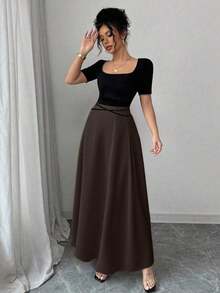 YHHRafferiza Petite Vestido midi de mujer con escote cuadrado y mangas cortas con estampadoYHH - Multicolor - Ver 4