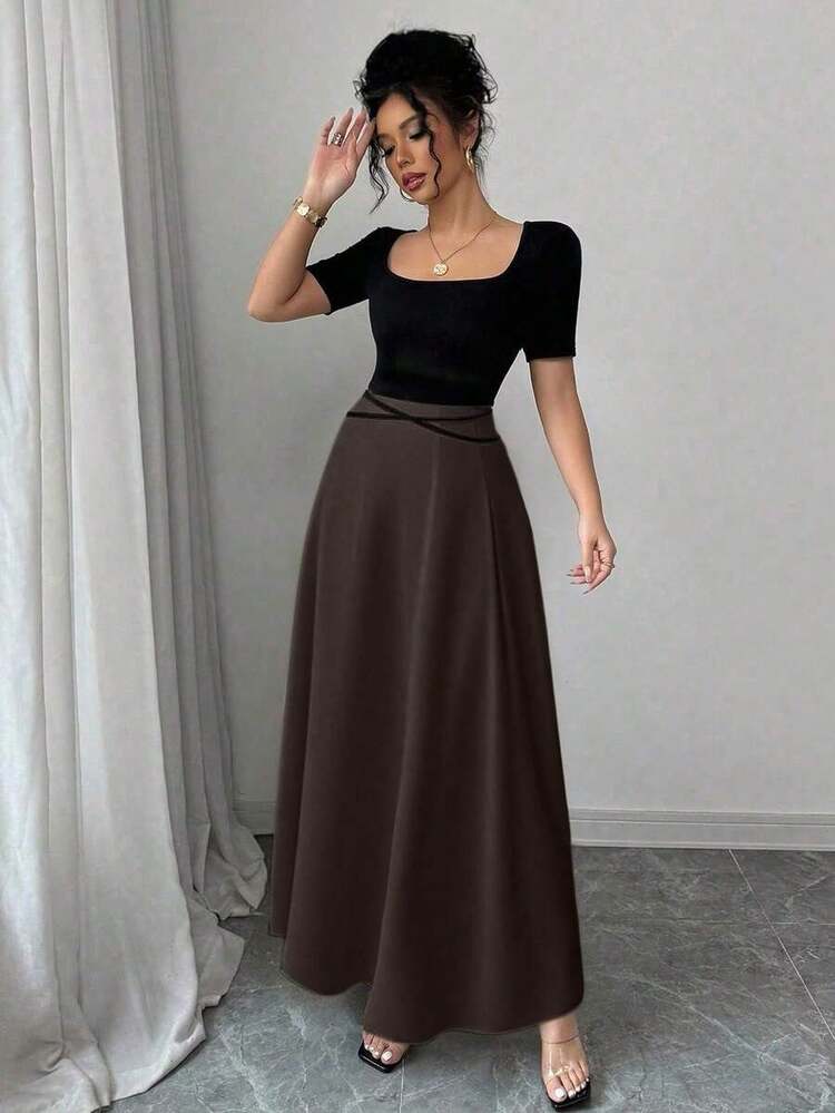 YHHRafferiza Petite Vestido midi de mujer con escote cuadrado y mangas cortas con estampadoYHH - Multicolor - Añade 4
