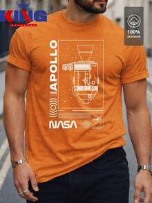 Men's T-Shirt Made Of 100% High-Quality Cotton, This T-Shirt Guarantees Exceptional Softness To The Touch, Round Neck With "NASA WHITE Apollo Mission Diagram" Print On The Front - 橘色 - 查看 1