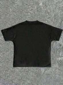 1 Girls' Cotton T-Shirt, Y2K Style With Letter Print - Casual Crew Neck, Short Sleeve, Machine Washable - Perfect For Spring/Summer/Autumn, Fashion, Streetwear, Unisex, Men, Women, 180g, 100% Cotton, Graphic Print T-Shirts - 黑色 - 查看 4