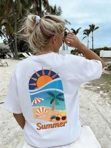 short-sleeveCamiseta de mujer estampada de manga corta para verano, tela de poliéster, estilo multifuncional, corte regular, peso 180 gramos, 1 unidad.100% Cotton - Blanco - Ver 6