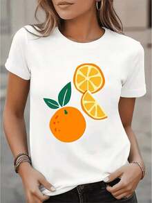 Camiseta Casual para Mujer, Color Naranja Brillante con Estampado Cítrico, Manga Corta - Tejido Transpirable que Absorbe la Humedad de 180g, Corte Holgado con Cuello Redondo y Diseño de Rodajas de Limón y Naranja, Ideal para Verano y Uso Casual - Camiseta Suave y Cómoda, Lavable a Máquina, Ropa para Todas las Temporadas, Ropa Urbana para Mujer, Camiseta para Mujer, Camiseta con Diseño de Calabaza para Mujer, Ropa de Verano para Mujer, 100% Algodón, Duradera - Blanco - Ver 7