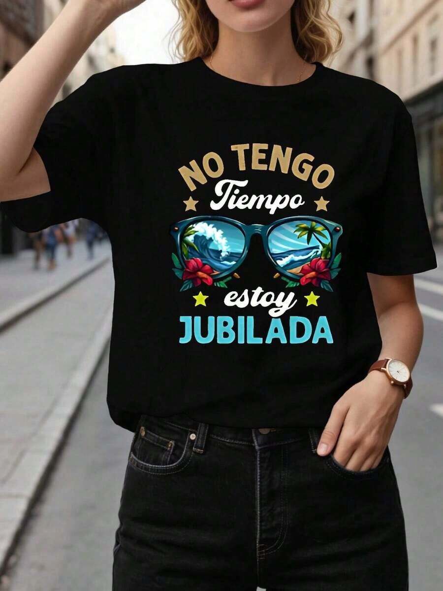 1 Pieza de Ropa de Otoño para Mujer, España, Frases de Jubilación, Gafas de Sol, Ola, Surf, Palma de Mano, Flores Rojas, Estrellas, Ropa Casual Deportiva de Cuello Redondo, Ropa Casual Diaria para Mujeres Jubiladas, Regalo de Navidad, Ropa de Navidad para Mujer, Ropa de Invierno para Mujerblusas para mujer>ropa - Negro - Ver 1