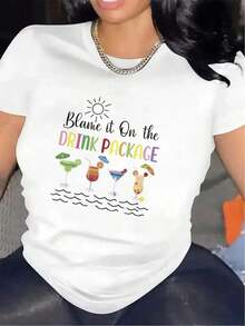 Camiseta gráfica divertida para mujer con estampado "Culpa a la bebida" - Camiseta negra con estampados de artículos para beber - Camiseta ligera para uso diario y de fiesta - Atuendo casual de verano para playa, bares, vestimenta informal - Camiseta gráfica para mujer, ropa para fiestas en la playa, diseño divertido, tela de elasticidad media, ropa para bares, ajuste cómodo, camiseta estampada, ropa para personal de bar. blusas para mujer>ropa - Blanco - Ver 6