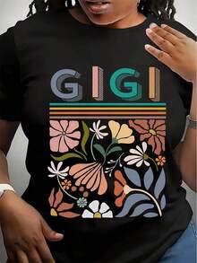 Suave, transpirable y ligera para comodidad durante todo el día. Camiseta floral de cuello redondo Gigi, regalo para la abuela, camiseta de manga corta estilo retro Gigi, camiseta de jersey Gigi, regalo para la abuela, camiseta floral boho para revelación de bebé. Cuello redondo clásico con un corte relajado que favorece todas las formas del cuerpo y es fácil de combinar con jeans, pantalones cortos y leggings. - Negro - Ver 1