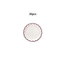 10个/20个/30个装酒红色扇形纸盘，两种尺寸（7英寸和9英寸），白色餐盘，酒红色边缘，优雅花卉图案，适合生日、新娘送礼会、单身派对、节日和各种活动。 - 白底酒紅色邊 - 查看 11