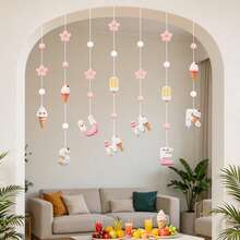 Summer Beach Vacation Holiday Birthday Party Decorations Hanging Ornaments Strawberry Lemon Watermelon Ice Cream Coconut Wall Background Home Pom Pom Decor - Summer Pendants - View 6
