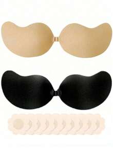 4-Piece Invisible Gathering Bra Set, Women's Backless Strapless Bra, Seamless Self-Adhesive Silicone Bra Pads, Suitable For Matching Wedding Gown Underwear, Nude And Black Colors, With Adhesive Pads, All-Season Invisible Backless Bra - Multicolor - View 18