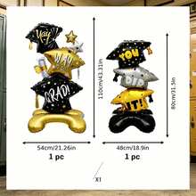 A Set Of Three Stackable Graduation Caps And A Standing Graduation Cap. Suitable For Graduation Celebrations, Themed Parties, Commemorative Events, Venue Decoration, Table Decorations, Backdrop Displays, And As Photo Props, - Graduation-themed Aluminum Foil Balloon Set - View 3