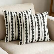 1pc Cotton Geometric Diamond Pattern Pillow Cover (Suitable For Decorating Room, Living Room, Beach, Car, Party, Christmas, Daily Use) - Black - View 5