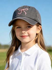 1pc Girls' Bow Embroidered Baseball Cap, Adjustable Sun-Shading Casual Hat, Cute & Playful Style Children's Baseball Cap Suitable For Outdoor & Daily Wear, Spring/Summer - 1 PC Bow - View 5