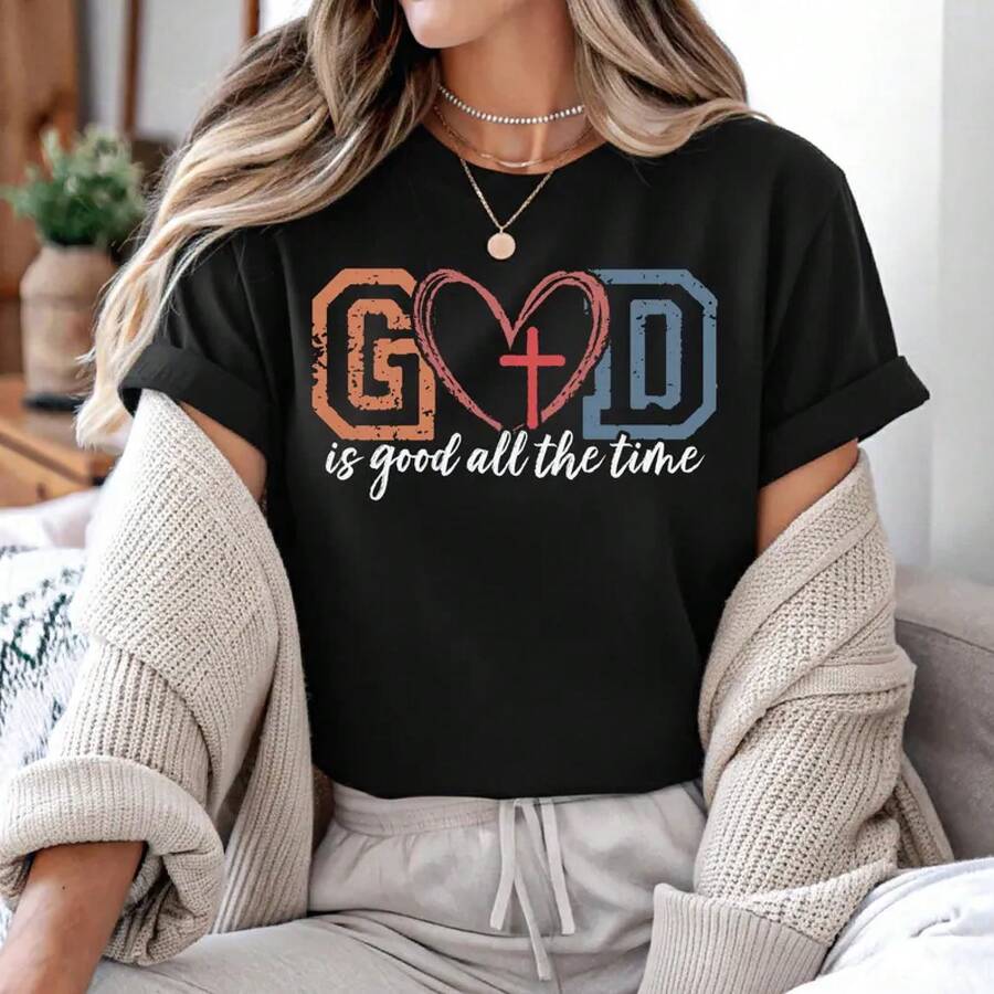 Faith T-Shirt, Christian T-Shirt, T-Shirt With Bible Verse, Clothing With Cross, Gift For Jesus Lovers - 黑色 - 查看 1