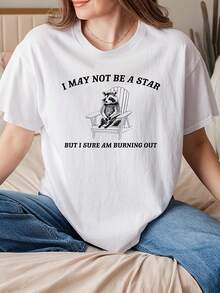 Soft, I May Not Be A Star, But I'm Burning With Passion. Funny Raccoon T-Shirt, Sarcastic T-Shirt For Animal Lovers, Retro And Nostalgic Humor T-Shirt, Unisex, Elegant Blouses For Ladies. - 白色 - 查看 6
