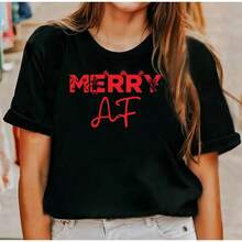 Merry Christmas T-Shirt, Nightmare Before Christmas T-Shirt, Reindeer, Merry Christmas, Snowman, Snowflake, Santa Claus, Elf, Festive Season, Merry Christmas - 黑色 - 查看 1