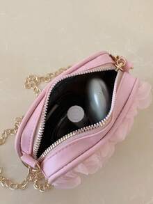 Bolso con forma de corazón de flor de encaje 3D, bolso de hombro y bandolera multifuncional dulce y único con cadena - Rosa - Ver 10