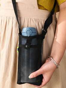 9 Colors Available, This Outdoor Portable Mesh Water Bottle Phone Crossbody Bag Is Made Of Breathable And Durable Nylon Mesh Fabric, With Adjustable Shoulder Strap And Snap Closure Design, Can Securely Hold Phone. Suitable For 500-750ml Water Bottles. - Multicolor - View 2
