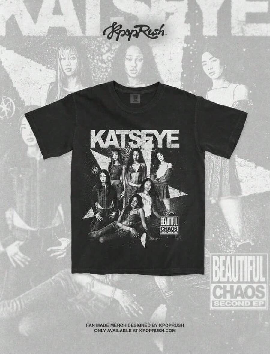 Vintage KATSEYE Beautiful Chaos Tour T-Shirt, Gabriela Tee, Eyekon Merchandise, Gift For Fans, Women's Blouses, Blouses, Casual Blouses For Women, Women's Tops, Tops, Unisex. - 黑色 - 查看 1