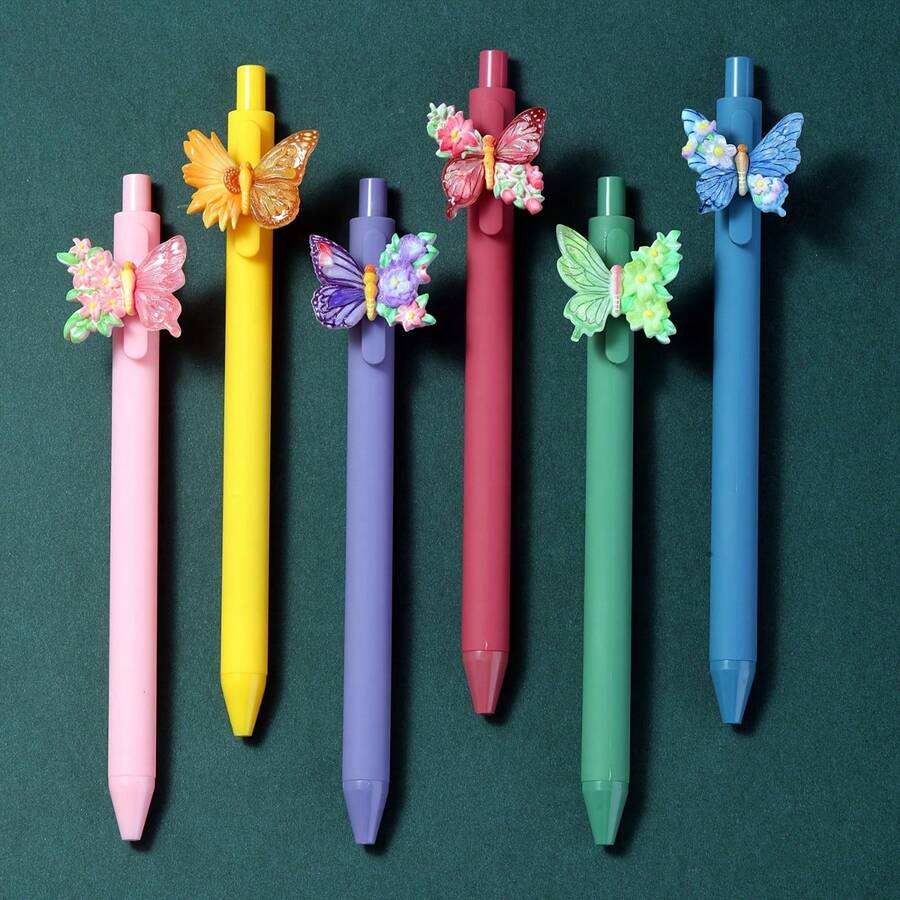 1/3/6/9pcs Set Highly Attractive Multi-Color Butterfly Hand-Held Ballpoint Pens, Anti-Ink Smudge Cute Diary Stationery Set, Back To School Essential Study Supplies - Multicolor - View 1