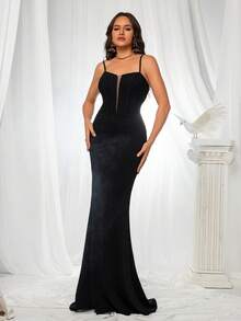 Robe de soirée Top de gamme pour femme avec sangle en maille VIPGIRL - Noir - Voir 6
