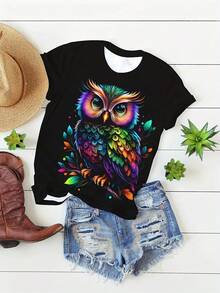 Women's 3D Printed Short Sleeve T-Shirt - Black - View 4