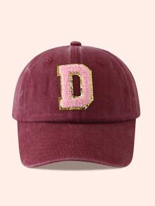 1pc Kids Burgundy Letter Baseball Cap, Sun Hat For Boys And Girls, Suitable For Outdoor And Daily Use - Pink Gold Label - Wine Red Washable Cap - View 75