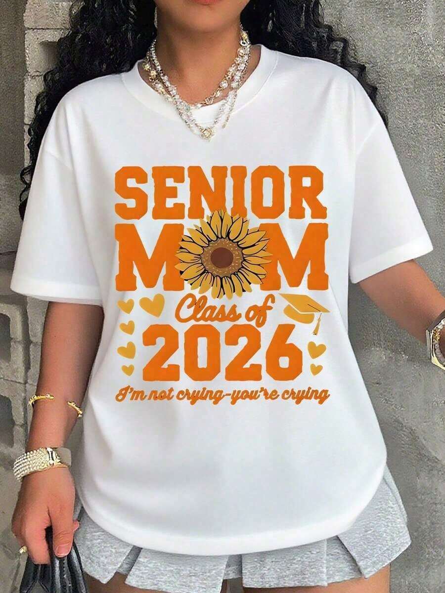 Women's T-Shirt, Class Of 2026 Graduation Mom T-Shirt, Sunflower Graduation T-Shirt For Mother Of Graduate, Graduation Party Gift, Graduation Year T-Shirt - 白色 - 查看 1
