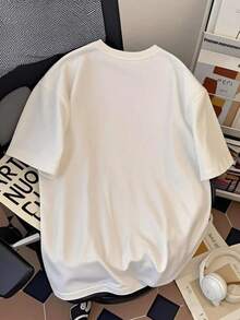 Camiseta de cuello redondo creativa y divertida, hecha de pura tela, manga corta moderna y elegante para el verano, perfecta para uso diario casual - Blanco - Ver 2