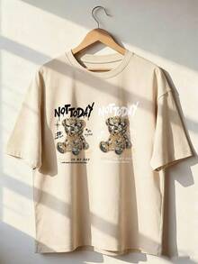Money Bear T-Shirt With "NOT TODAY" Text, Fashionable Short-Sleeved T-Shirt For Spring And Summer 2026, Made In Mexico, 180 Grams. Cartoon Print, Couple Design, Suitable For Indoor Or Outdoor Wear. Crew Neck, Unisex, Ideal For Office And Leisure. One-Pack. - APR-P631577SLNDXZGY579 - 查看 1