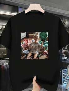 Men's Quick-Drying Summer Shirt With Print, Casual, Short-Sleeved And Crew Neck, Breathable Micro-Elastic Knit Top, Ideal For Running, Fitness, Beach Holidays And Everyday Use, Loose And Comfortable. - 後退 - 查看 1