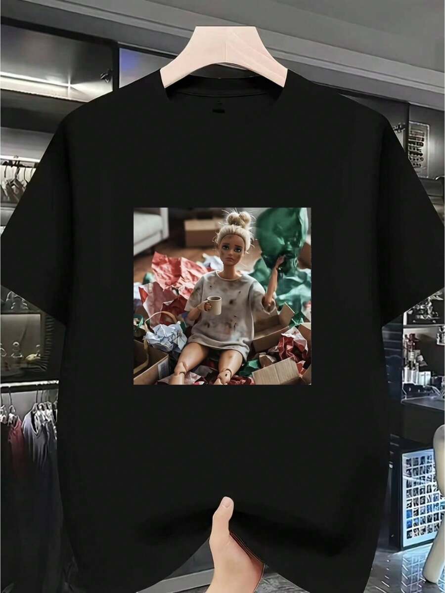 Men's Quick-Drying Summer Shirt With Print, Casual, Short-Sleeved And Crew Neck, Breathable Micro-Elastic Knit Top, Ideal For Running, Fitness, Beach Holidays And Everyday Use, Loose And Comfortable. - 後退 - 查看 1