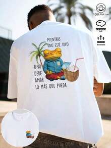 NewSummerCasual Men's T-Shirt, Light Green, Pure Cotton, Spring/Summer, Tailored, Fun Frog Print, Stylish Drop, Soft And Breathable, Loose And Casual, Perfect For Holidays And Festivals, Minimalist Style, Casual Style, Everyday Style, Vacation Style, Fun Print. (Keywords: Summer, Summer Tops, Summer Clothes, Summer Sets, Men's Summer Sets, Summer Top, Men's Summer Set, Men's Casual Blouses, Festival, Party Top, Party, Beach, Gradient, Y2K, Y2K Tops, Country, Country Set) - Vintage Street Style Unisex Loose Cotton Short Sleeve Crew Neck T-Shirt - 白色的 - 查看 1