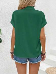 Blusa de mujer de unicolor con escote en V y botones delanteros, manga corta - Verde - Ver 2