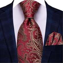 Men's Classic Fashion Tie And Pocket Square Set, Formal Occasion Wedding Business Banquet Party Decorative Accessories - Burgundy - View 3